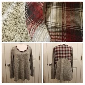 Knox Rose gray red Plaid soft long-sleeved top